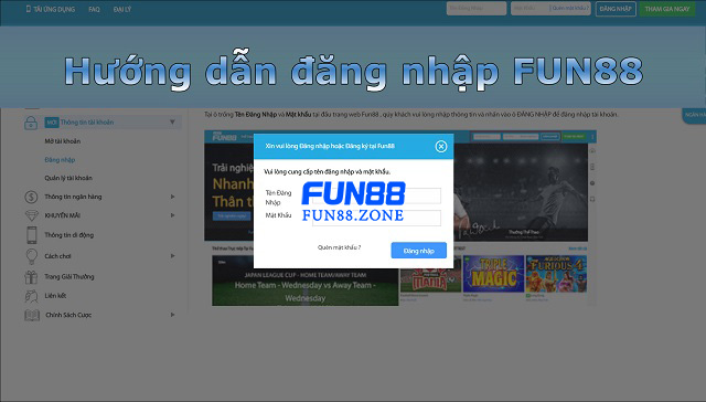 Form đăng nhập vào nhà cái Fun88