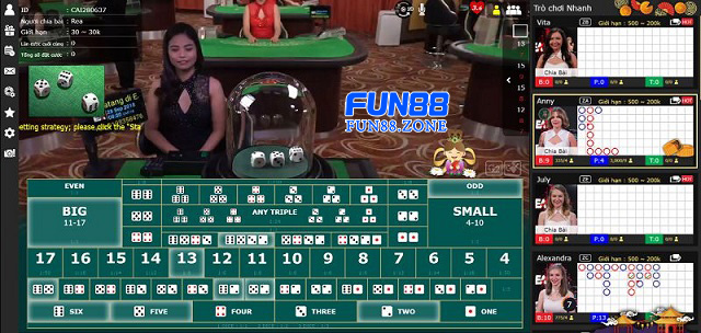 Giao diện bàn chơi Tài Xỉu Fun88